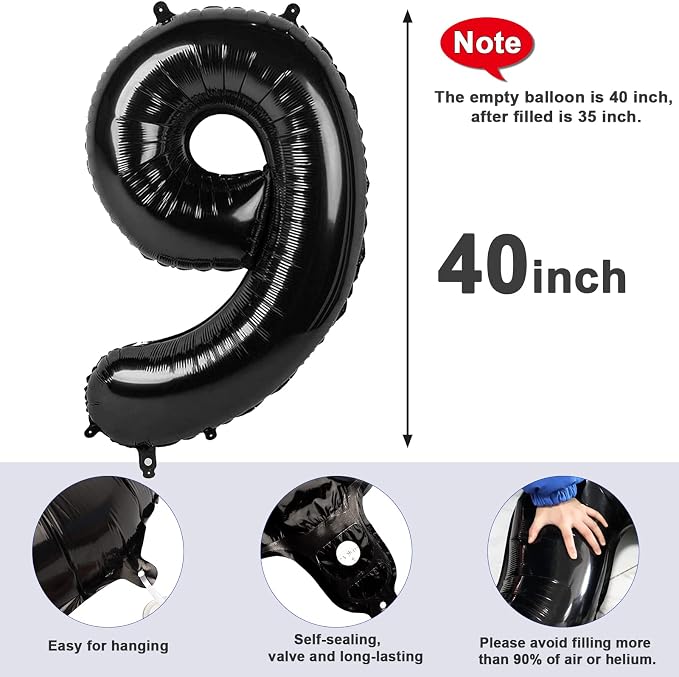 Number Balloon 40 Inch Black Number 9 - Image 7
