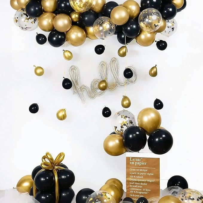 Patimate Black Gold Confetti Balloons Set - Image 7