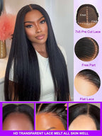 YIROO No Slip 7x5 Bye Bye Knots Yaki Straight Lace Front Glueless Drawstring Wig Human Hair with Deep Stretch Cap Fits All Head Sizes,Pre-Plucked Pre-Cut Wear and Go Wig for Women 150% Density 22Inch