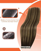 Sunny Hair Tape in Hair Extensions Real Human Hair Invisible Remy Hair Extensions Tape ins for Women Dark Brown Ombre Caramel Blonde Balayage 12 inch 20G