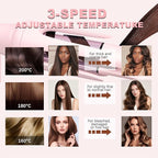 3 in 1 Hair Curler Automatic Rotating - Automatic Curling Iron with 3 Curling Barrels (1.1" - 1.25" - 1.5"), Rotating Curling Iron with 3 Temp - Anti-Scald，Tangle-Free，Lightweight for Travel（Pink）