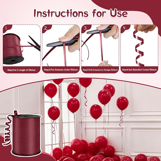 500 Yards Curling Ribbon， Wine Red Balloon String Ribbon，for Gift - Image 4