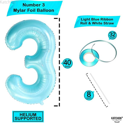 KatchOn Light Blue Number 3 Balloon 40 Inch | Blue 3 Balloon Number - Image 4