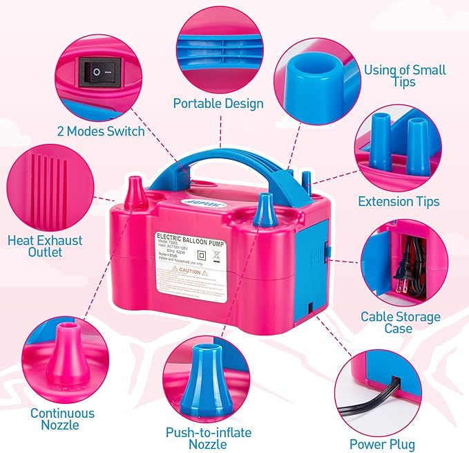 AGPTEK Electric Air Balloon Pump, 110V 600W | Portable Dual Nozzle - Image 2