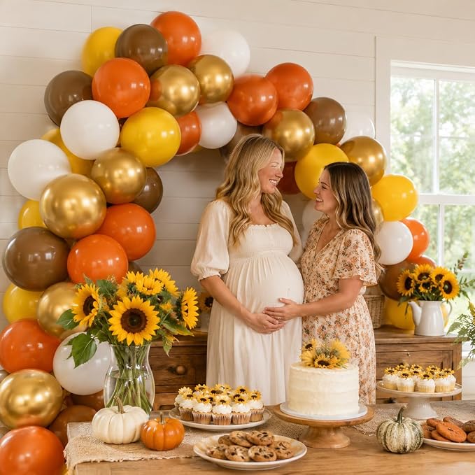 Fall Balloons, 12 Inch Burnt Orange Brown Metallic Gold Balloon - Image 8
