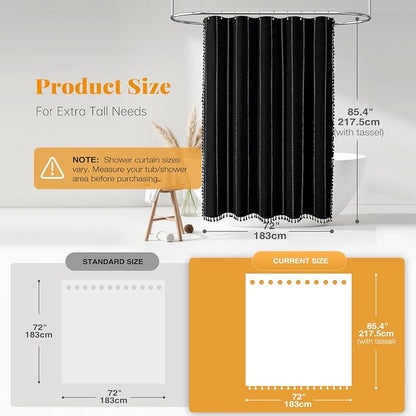 72x84 Long Boho Linen Heavy Duty Shower Curtain Set, 330GSM Linen Blend - Image 3