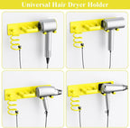 Tindbea Hair Dryer Holder Curling Iron Holder Flat Iron, Blow Dryer Holder Wall Mount, 3 in 1 Bathroom Hair Tool Organizer Rack for Universal Dryer, Bright Yellow