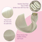 PINKPEARL Clip in Hair Extensions Real Human Hair, 16 Inch 120g 7pcs #1000 Gray Blonde Human Hair Extensions Clip Ins, Remy Hair Clip ins(#1000-16)