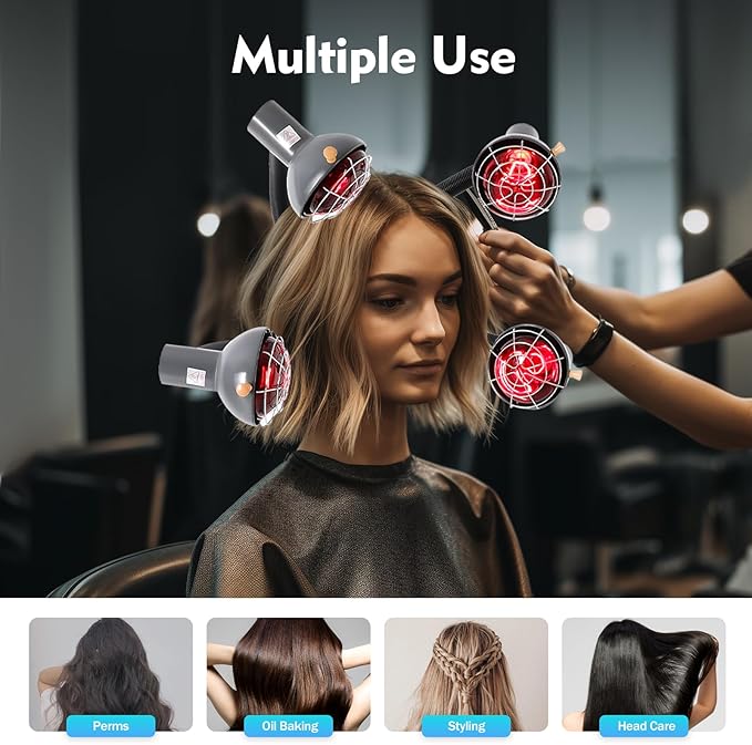 5 Heads Sun Lamp Heater Infrared Heat Lamp, Multifunctional Salon Hair Steamer, Professional Hair Salon Styling Machine Hooded Hair Dryer, Adjustable Vertical Perm and Color Machine with Rollers