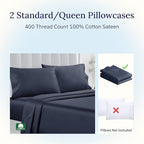 California Design Den Standard Queen Size Pillowcase Set - 400 Thread Count, 100% Cotton Sateen, Set of 2 Pillow Covers, Soft and Breathable - Indigo Dusty Blue