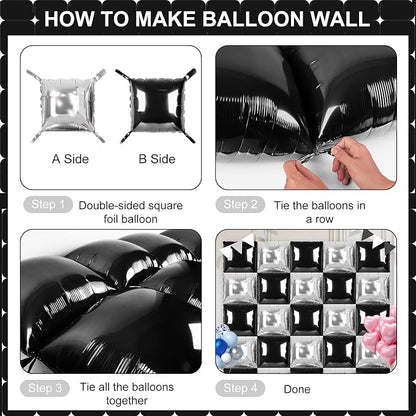 Black and Silver Square Foil Balloons 25 Pcs Metallic Black and Silver Balloons - Image 3