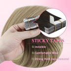 YoungSee Human Hair Tape in Extensions Brown Balayage Tape in Hair Extensions Real Human Hair Brown Ombre Blonde with Medium Brown Tapes Human Hair Extension Silky Straight 20 Inch 20pcs 50g
