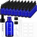 63 Pcs 1oz Blue Glass Dropper Bottles with Measurement, 30ml Leakproof Tincture Bottles with Funnels, Eye Droppers, Extra Caps & Labels, Refillable Empty Bottles for Tinctures, Essential Oils