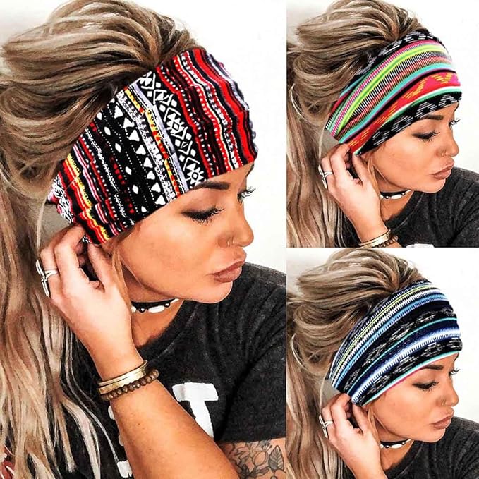 Boho Headbands Wide Knot Hair Band Elastic Turban Head Band Stretch Twist Head Wraps Fashion Hair Accessories for Women 3 Pcs (Set A)