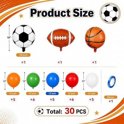 Sports Balloons, 12 Inch Green Orange Blue Red White Latex Balloons - Image 2