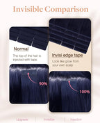 GOO GOO Invisi Edge Tape in Hair Extensions Human Hair, 1G Midnight Black, 20pcs 20inch 50g, Virgin Remy Hair, Seamless Injected Tape, Natural Look