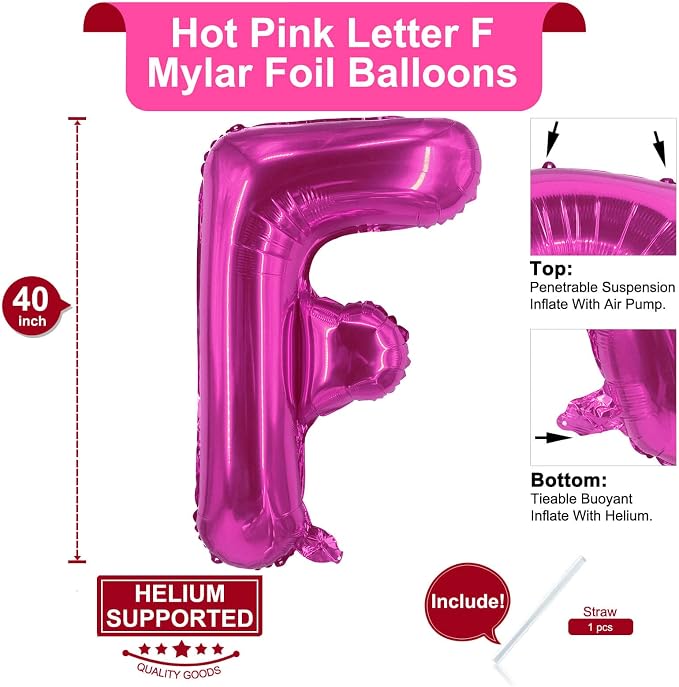 Lovoir 40 Inch Large Hot Pink Letter F Balloons Big Size Jumbo Mylar Foil - Image 2