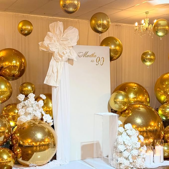 14 Pcs Gold Round Foil Balloons 22/15/10 4D Ball Balloons Metallic Golden - Image 5