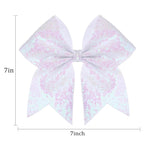 Large Glitter Cheer Bows Clips, Jumbo Big 7 Inch Cheerleading Sequin Hair Bow Hair Accessories for Teens Girls Football Sports Cheerleader Outfit Uniform (White)