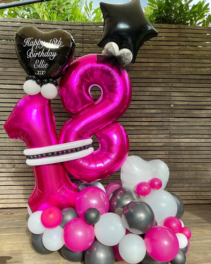 40 Inch Hot Pink 18 Number Balloons Giant 18 Balloons Hot Pink Birthday 18 - Image 7