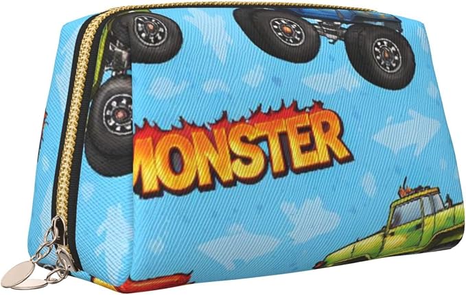 Monster Truck Cartoon Leather Makeup Bag Cosmetic Pouch Portable Travel - Image 2