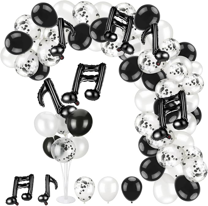 18" Music Notes Foil Balloons Stand Kit 4 Set, Music Latex Birthday Party by Hoemwarm
