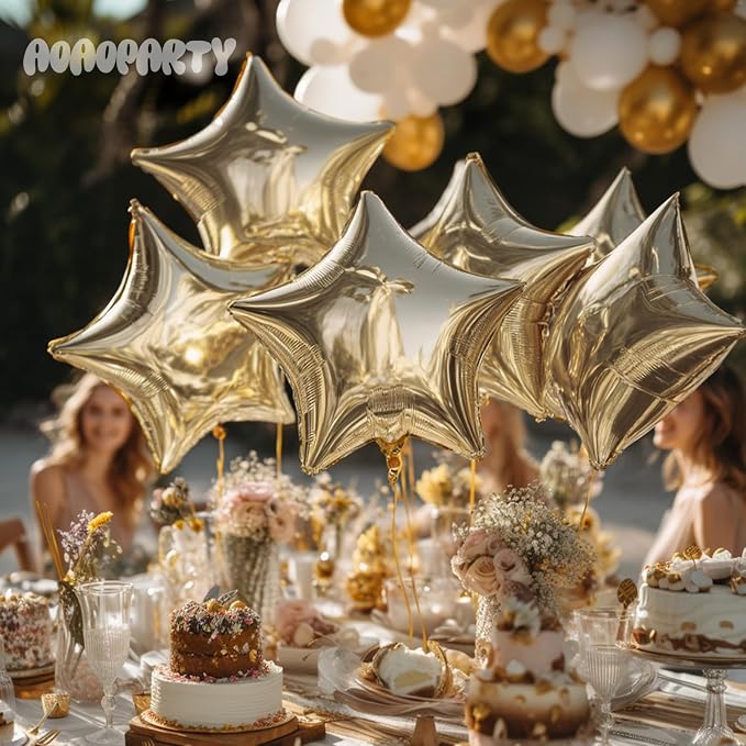 25Pcs Champagne Gold Star Shaped Balloons 18Inch Foil Mylar | Balloon Helium - Image 2