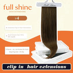 Full Shine Seamless Clip in Hair Extensions Human Hair Medium Brown Hair Extension Clip ins Straight PU Weft for Short Hair Ease of Use 12 Inch 95 Grams 8 PCS