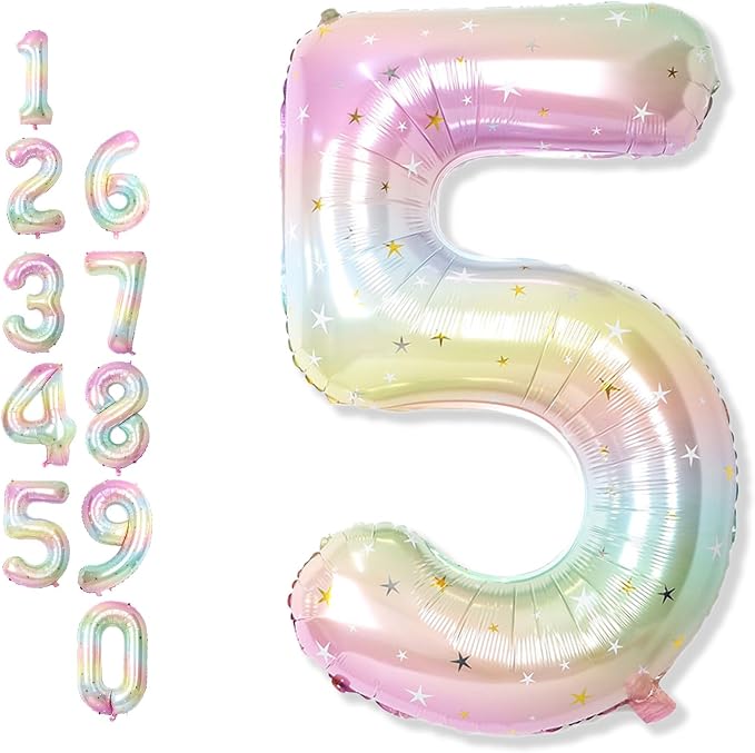 Big Number 5 Balloons, Rainbow Foil 5 Balloon Numbers 40 Inch, Giant 5th by Froova