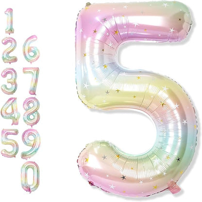 Big Number 5 Balloons, Rainbow Foil 5 Balloon Numbers 40 Inch, Giant 5th by Froova