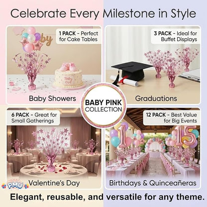 PMU Bursting Star Metallic Foil Spray Centerpiece- Baby Pink Balloon Weights - Image 6