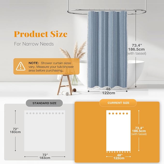48 x 72 Boho Farmhouse Linen Heavy Duty Cloth Shower Curtain Set, 330GSM Linen - Image 3