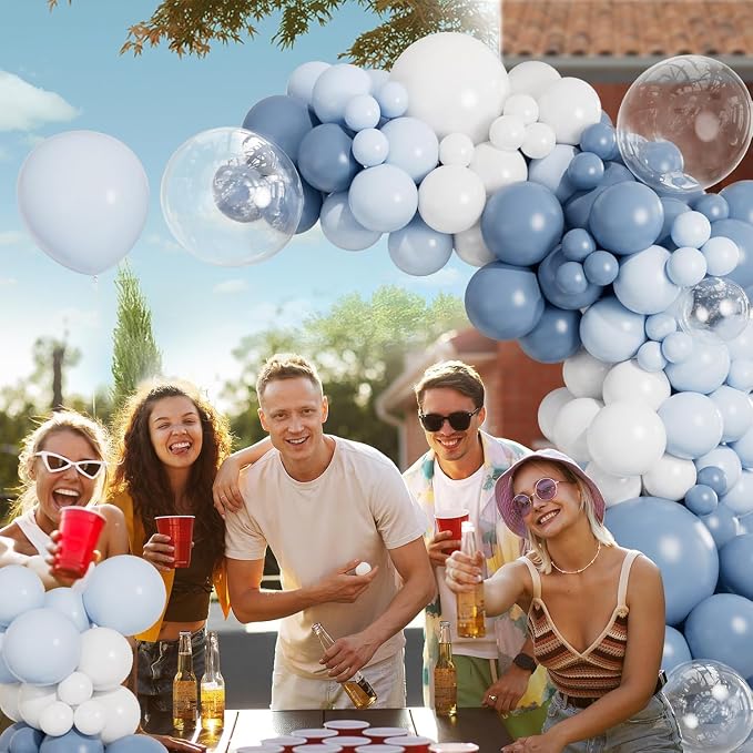CboDeco Dusty Blue Balloon Garland Arch Kit 140PCS Light Blue White Clear - Image 4