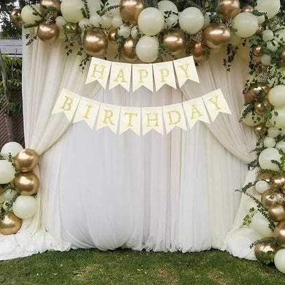 Gold Happy Birthday Banner Pre-strung Burlap Bunting Party Backdrop Sign - Image 5