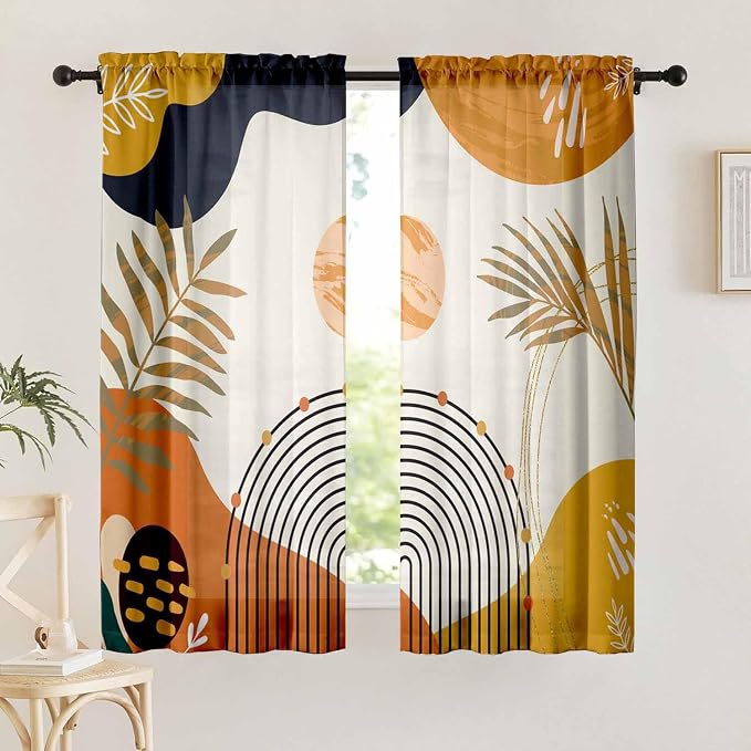 Boho Curtains 63 Inch Length Mid Century Light Filtering Curtains - Image 2
