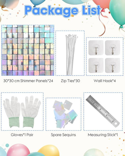 Iridescent Silver Shimmer Wall Backdrop, 24 Panels, 6x4 Ft Photo Backdrop | - Image 5