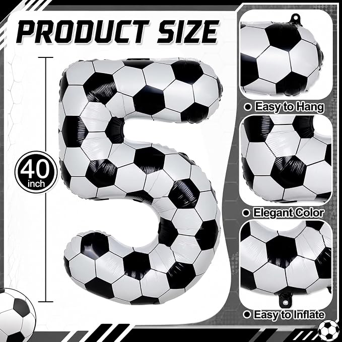 Soccer 5 Balloon Number, 40 Inch Soccer Number 5 Foil Balloon - Image 2
