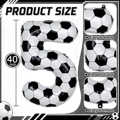 Soccer 5 Balloon Number, 40 Inch Soccer Number 5 Foil Balloon - Image 2