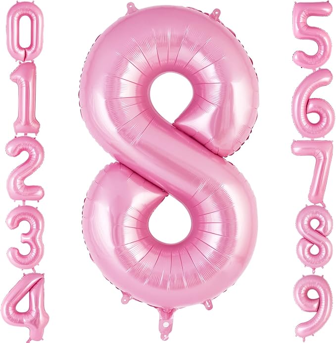 Pink Number 8 Balloon 40 Inch, Big Large Foil Helium Number Balloons, Jumbo by AIQINHU