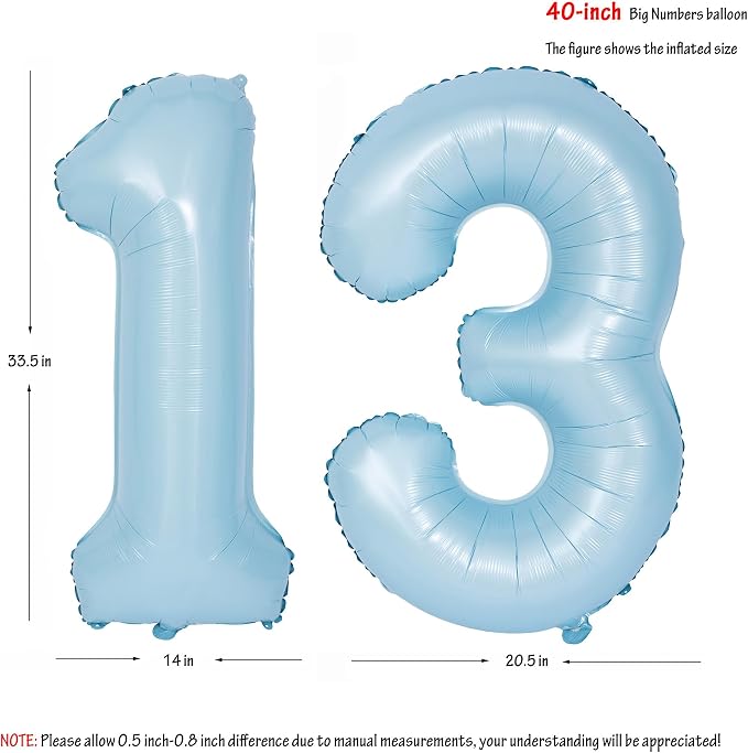 40 In Matte Blue Number Balloons Helium Foil Mylar Balloon Party Digital 13 | - Image 2