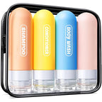 Silicone Travel Bottles for Toiletries with Labels, 3oz TSA Approved Squeezable Travel Size Containers, Leak Proof Travel Shampoo and Conditioner Bottles with Toiletry Bag (4 Pack, Light Color)