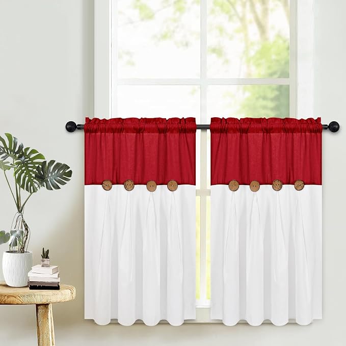 Farmhosue Kitchen Curtains 36 Inch Length, Rustic Cotton Linen Tier Curtains - Image 2