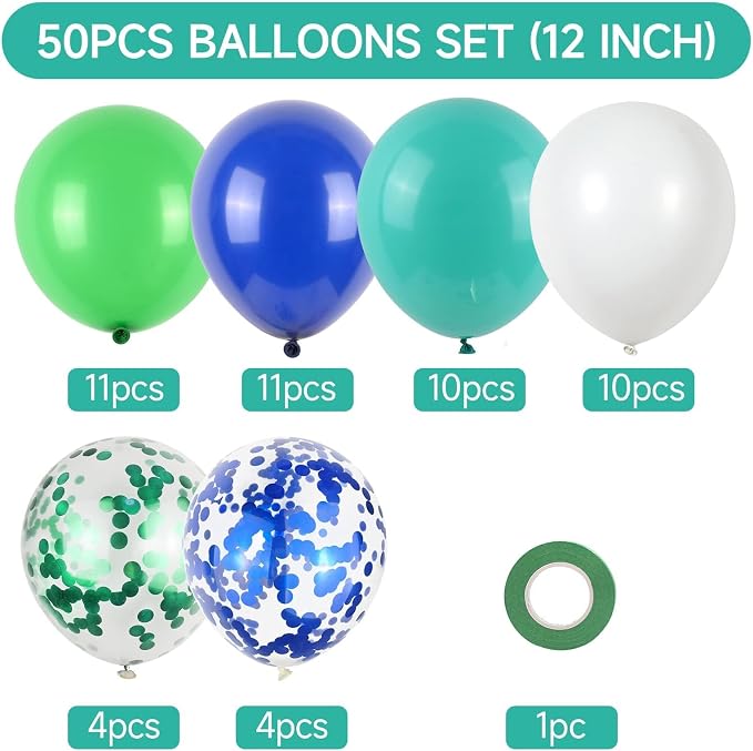 50Pcs Blue Green Balloons 12inch Light Green Blue Vintage Confetti Balloon - Image 2