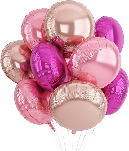 20PCS Round Shaped Balloons, 18 Inch Round Foil Balloon, Hot Light Pink Rose by Paready