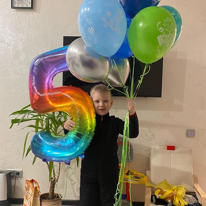 40 Inch Rainbow Number Balloon 5, Large Number Foil Balloons Mylar - Image 7