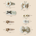 Hair Clips for Baby Girls-8 Pcs Beige Hair Accessories with Knitted Flower, Bow, Butterfly Designs-Soft Wool and Crochet Hairpins-Non-Slip Barrettes for Daily and Occasional Wear (Design 1-8pc Set)