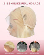 Alididi Skinlike Real Hd 613 13x6 Lace Front Wig Human Hair Pre Plucked Bleached Knots 200% Density 0.10mm Ultra-Thin Invisible Lace Blonde Wig Human Hair Body Wave For Women 26 Inch