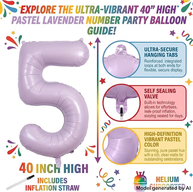 40 Inch Lavender Foil Number 15 Balloon - Image 2
