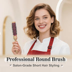 SUNBIRD Small Round Brush for Blow Drying - Wood Handle Professional Blowout Brush with Aluminium Ceramic Ionic Thermal Barrel for Smooth Hair, Volume & Heat Curly Styling (Outer Diameter1.5Inch)
