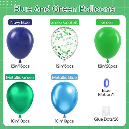 60pcs Blue and Green Balloons 12inch - Image 2
